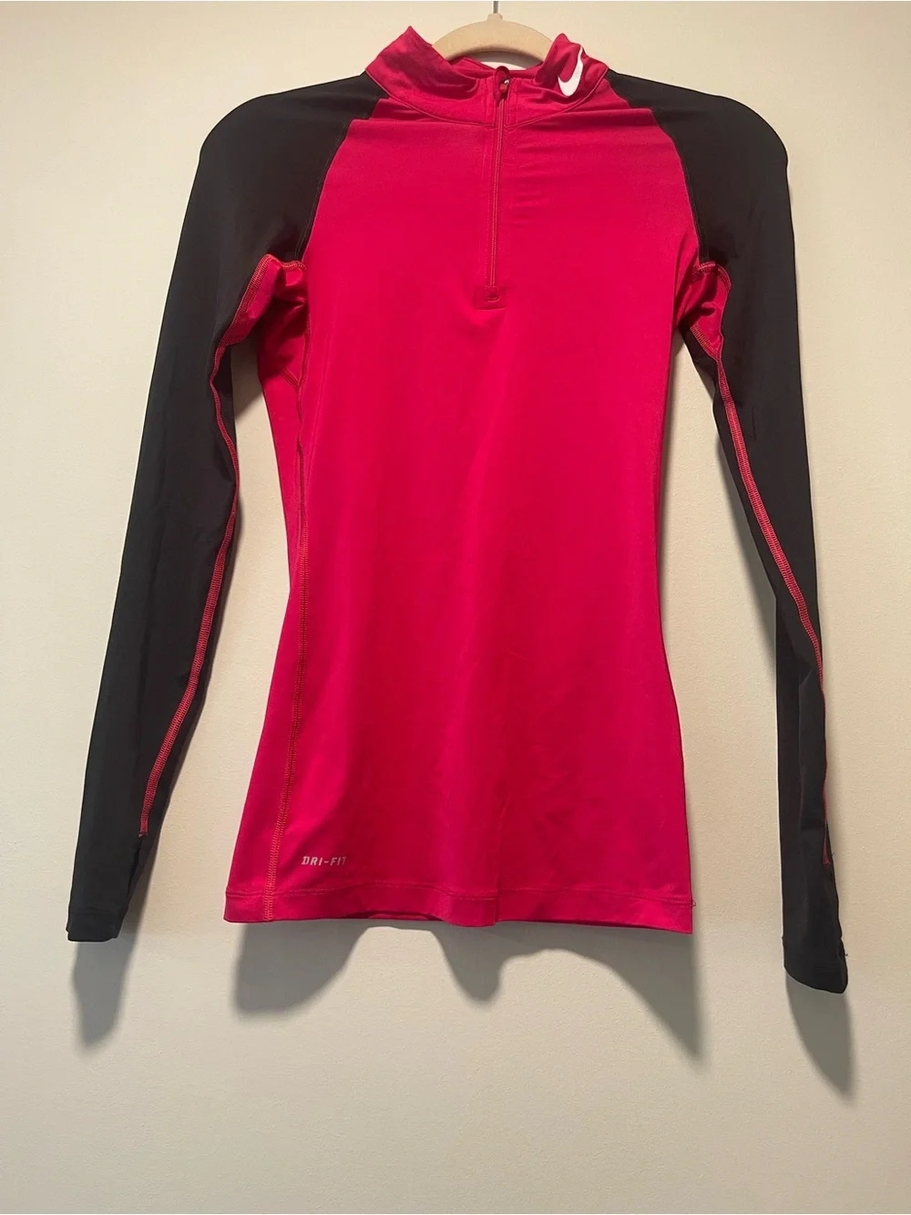 Nike Pro Dri-FIT Women’s Pink Black 1/4 Zip Athletic Running Top XS